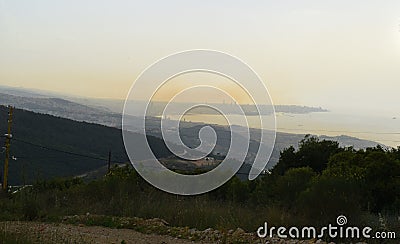 Large panoramic view of Beirut big city in front of mediterranean sea, in Lebanon with a cloud of pollution Stock Photo