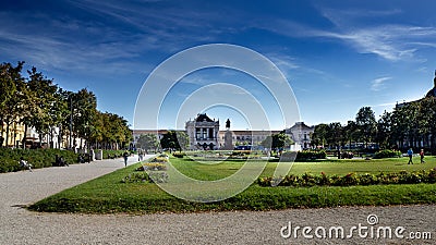 Large park in front of the main railway station Zagreb, Glavni kolodvor, Croatia Stock Photo