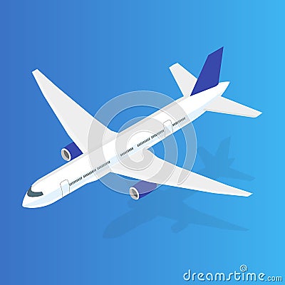 Large passenger Airplane 3d isometric illustration. Flat high quality transport. Vector Cartoon Illustration