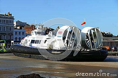 Ryde Isle of Wight England. 12000TD passenger hovercraft leaving port Editorial Stock Photo