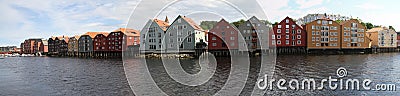 Large picture-filling panorama of the warehouses in Trondheim Norway Stock Photo