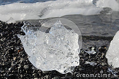 large pieces of iceburg on black sand beach in Iceland Stock Photo