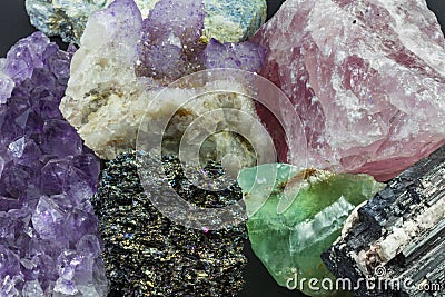 Large pieces of Various Crystals Stock Photo