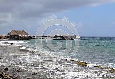 large pier long the coastline of Curacao Stock Photo