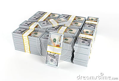 Large Pile of Hundred Dollar Packs 3D Illustration Stock Photo