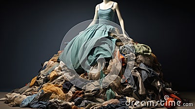 A large pile of things collected in a landfill. The concept of overconsumption, overspending and buying unnecessary Stock Photo
