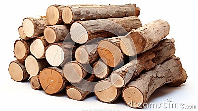 A large pile of timbered wood on white background generated by AI tool Stock Photo