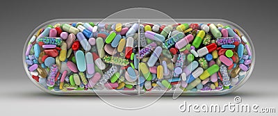 Large pill filled with colorful pills Stock Photo
