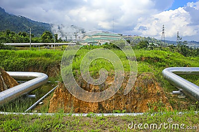 Large pipelines for the Geothermal Power Plant in Ulubelu, Lampung, Indonesia. for renewable energy Stock Photo