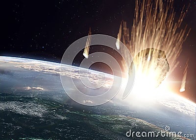 Large planetoid hitting Earth Stock Photo