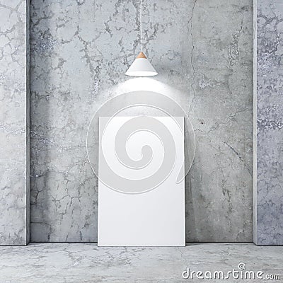 Large Poster or Canvas Mockup in empty interior with concrete wall and floor, white modern lamp above the picture Stock Photo