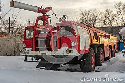 Large and powerful airfield fire truck Stock Photo