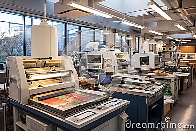 Large printers in a factory. Printing industry machines. Plotter for large prints Stock Photo