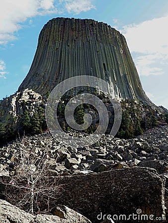 Large Profile View of the Devils Tower in Wyoming USA Stock Photo