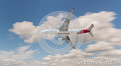 A large QANTAS Airbus A330 flying Editorial Stock Photo