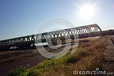 Large railway bridge for railway vehicles Stock Photo