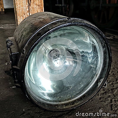 Large railway lamp with silver reflector Stock Photo