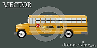 A large, realistic school bus.Icon of a classic school bus, side view.Vector Vector Illustration