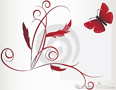 A large red butterfly and flower Vector Illustration