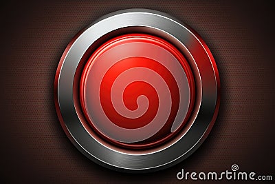 Large Red Button On Metallic Background. Generative AI Stock Photo