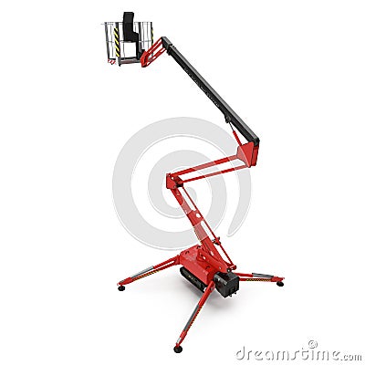 Large red extended scissor lift platform on white. 3D illustration Cartoon Illustration