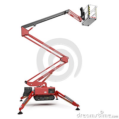 Large red extended scissor lift platform on white. 3D illustration Cartoon Illustration