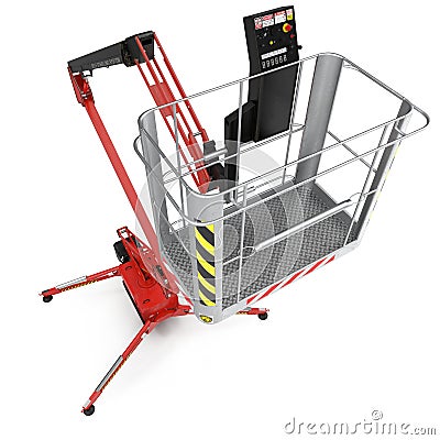 Large red extended scissor lift platform on white. 3D illustration Cartoon Illustration