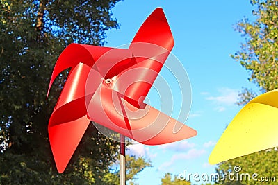 Large red and yellow children pinwheels Stock Photo