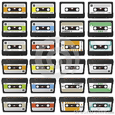 Large Retro Audio Tapes Collection - Vector Cassette Set Stock Photo