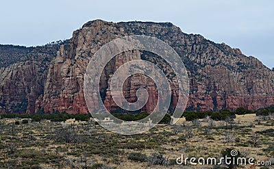 Large Rock Butte with a Valley in Sedona Stock Photo