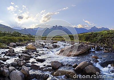 Large rocks in riverbed Stock Photo