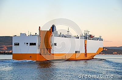 Large RORO ship or oceangoing vehicle carrier ship sailing Stock Photo