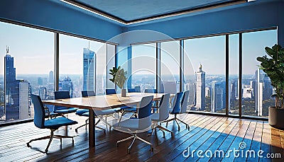 a large room with large windows overlooking the city intended for team meetings, Stock Photo