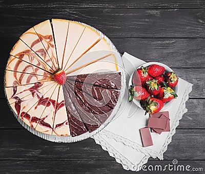 Large round assorted cheesecake Stock Photo