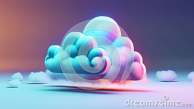 Large, round, blue-green cloud floats in center of frame. Cloud edges curve towards edges of image. Gradient background Stock Photo
