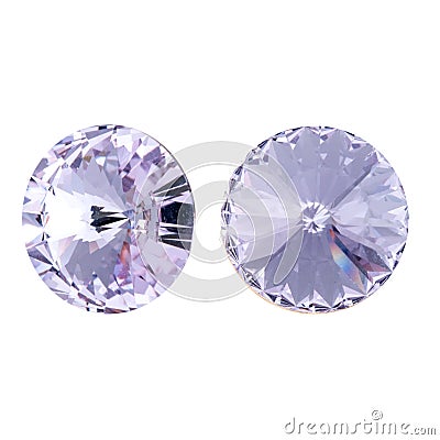Large round purple crystal rhinestones. Front and side view Stock Photo