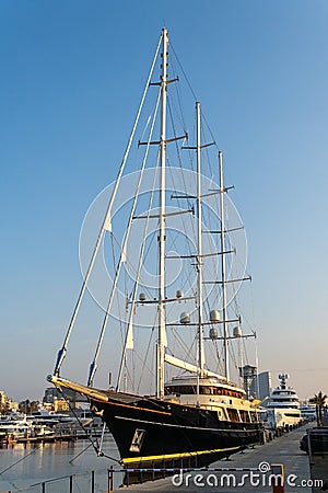 Large sail boat moored at the harbour in Barcelona in Februari Stock Photo