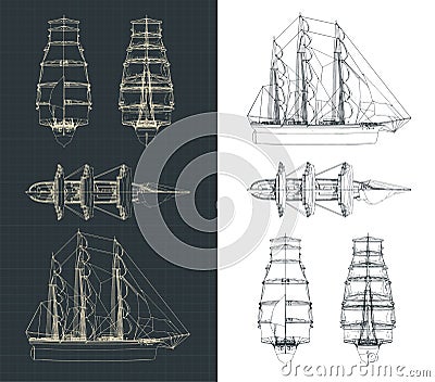 Large sailing ship drawings Vector Illustration