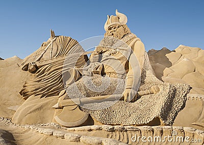 Large Sand Sculpture Of Norse Viking Editorial Photography - Image ...