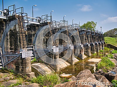 Large scale water management infrastructure in Southern Sri Lanka - sluice gates for managing water flow Editorial Stock Photo