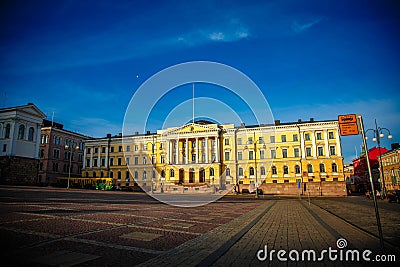 HELSINKI, FINLAND : the large Senate Square, where Helsinki Cathedral is located, is near the Helsinki port Editorial Stock Photo