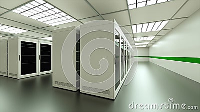 Large server room interior in datacenter, web network and internet telecommunication technology, data storage and cloud Stock Photo