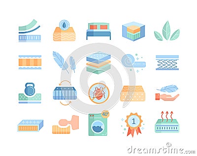 Large set of bedding and mattress icons Vector Illustration