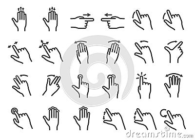 Large set of black and white Gesture icons Vector Illustration