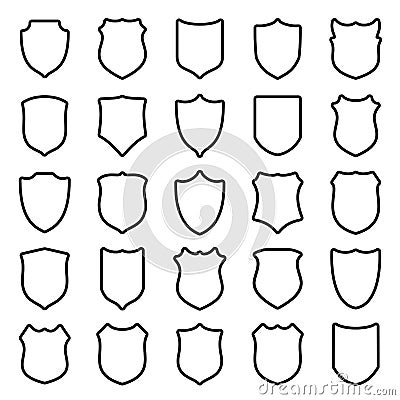 Large set of contour shields isolated on white Vector Illustration