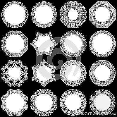 Large set of design elements, lace round paper doily, doily to decorate the cake, template for cutting, greeting element, laser c Vector Illustration