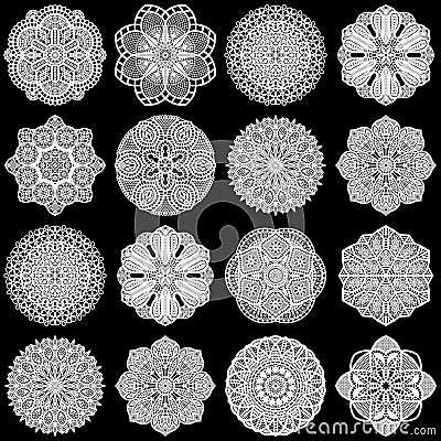 Large set of design elements, lace round paper doily Vector Illustration