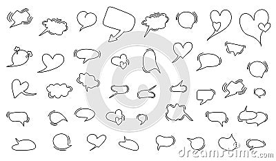 Large set of dialog boxes, hand drawn variants of different shapes. Collection of speech bubbles for conversation Vector Illustration