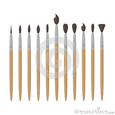 A large set of different brushes for drawing and creativity. Brushes for school children and artists. A set of office Vector Illustration