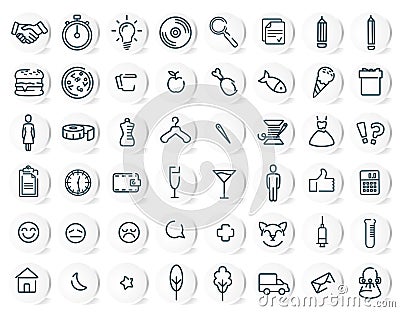 A large set of different icons. Home, work, rest, time, service Vector Illustration